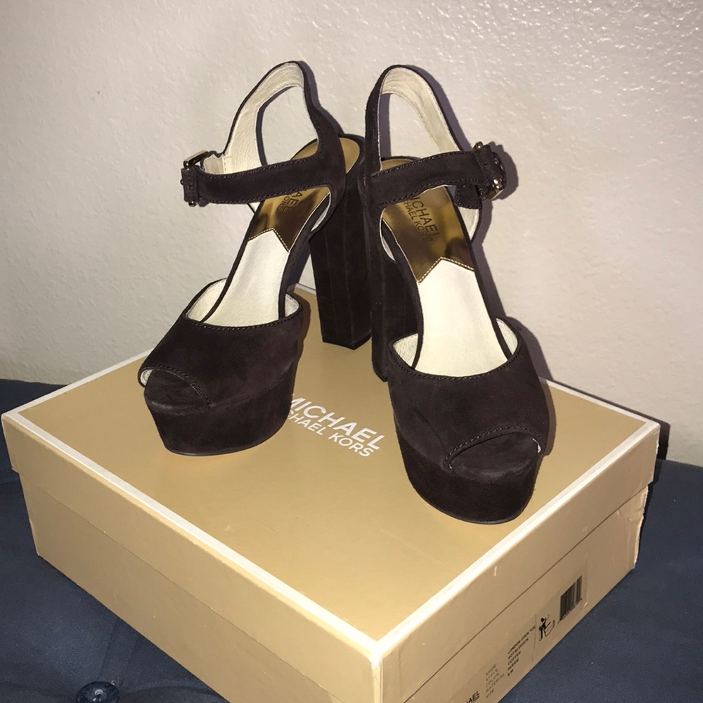 Coffee suede, MK NWT open-toe platform heels